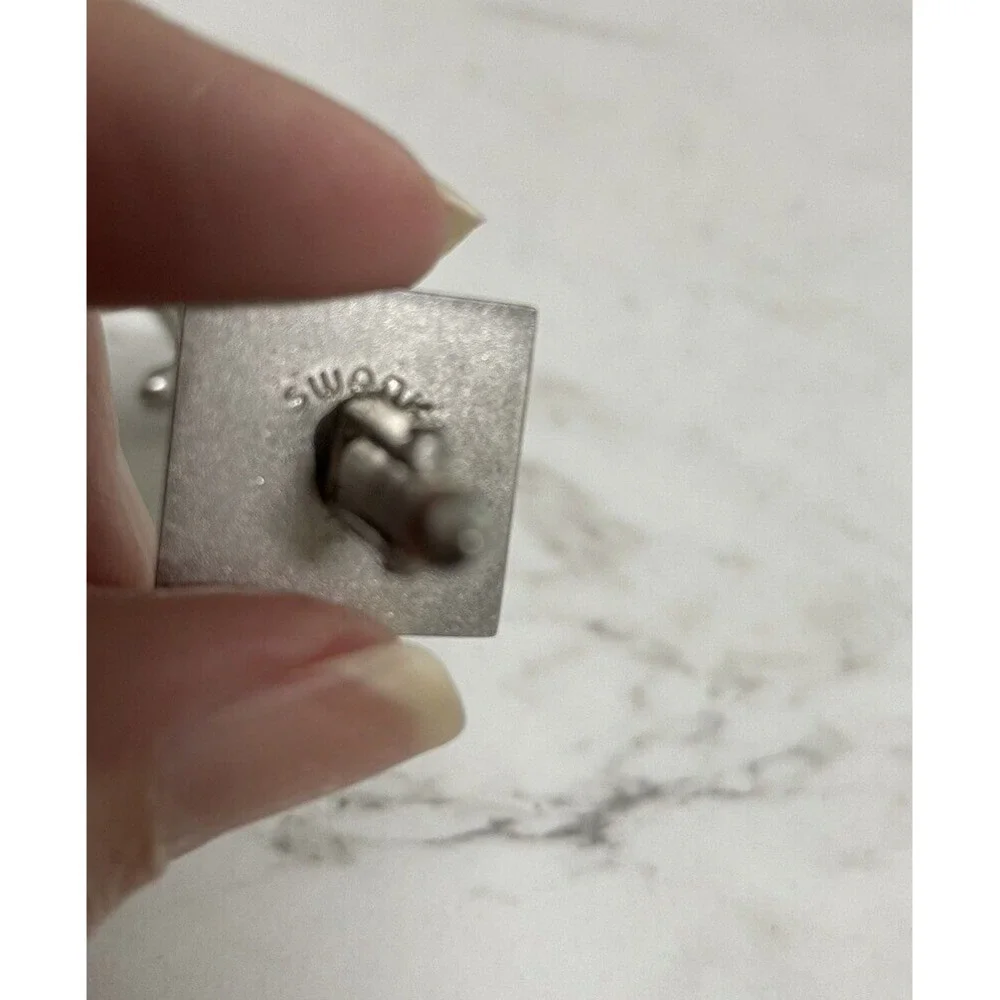 Mid Century Swank Cuff Links Square Diamond‎ Embossed Vintage MCM Silver